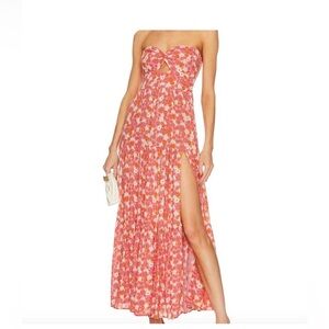 Orange & Pink Floral Strapless Maxi Dress
